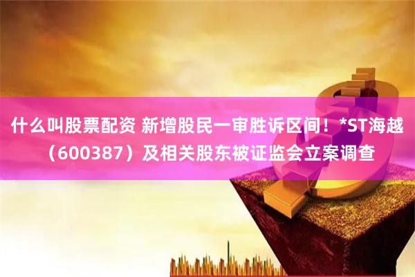 什么叫股票配资 新增股民一审胜诉区间！*ST海越（600387）及相关股东被证监会立案调查