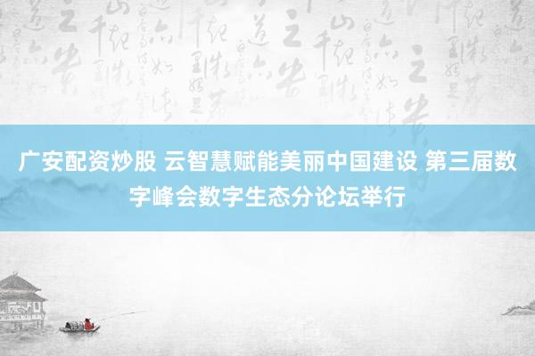 广安配资炒股 云智慧赋能美丽中国建设 第三届数字峰会数字生态分论坛举行